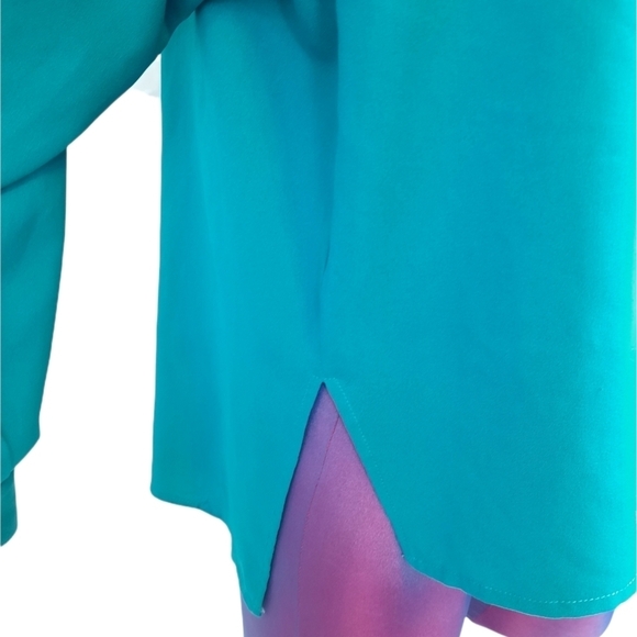 H&M Balloon Sleeve Button Down Long Sleeve Blouse Teal Size‎ 12 Women's - Picture 7 of 10